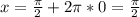 x=\frac{\pi}{2}+2\pi*0=\frac{\pi}{2}