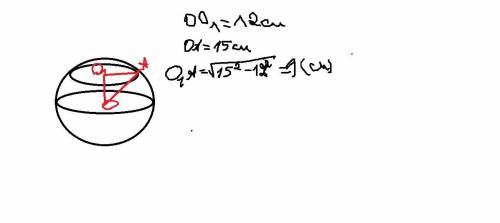 Радиус сферы равен 15 см. Сфера пересечена плоскостью, которая находится на расстоянии 12 см от цент