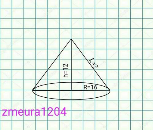 Радиус основания конуса равен 16, высота равна 12. Найдите площадь полной поверхности конуса.