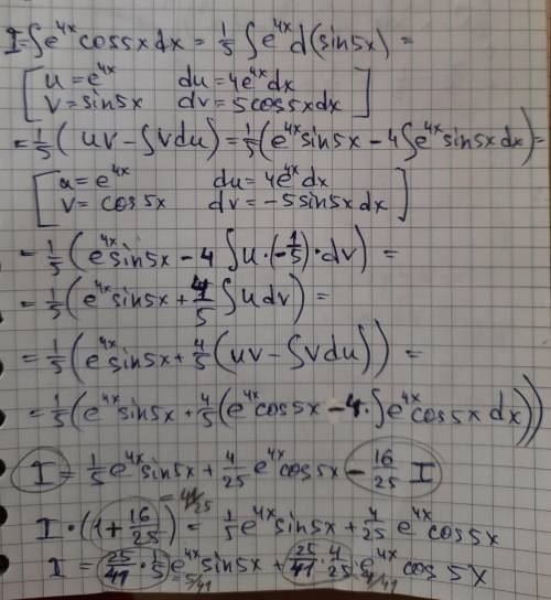 Решить интеграл ∫e^(4x) cos5x dx
