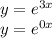 y=e^{3x}\\y=e^{0x}