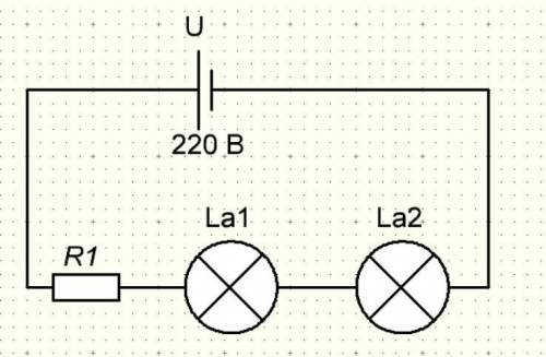 в резистор и две лампы соединены последовательно и включены в сеть напряжением 220в найдите сопротив