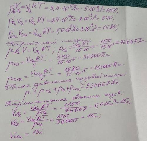 с решением ) Взяты 5 л азота 2 л кислорода и 3 л диоксида углерода под давлением соответственно 2,3*