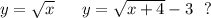 y=\sqrt{x} \ \ \ \ \ y=\sqrt{x+4}-3 \ \ ?