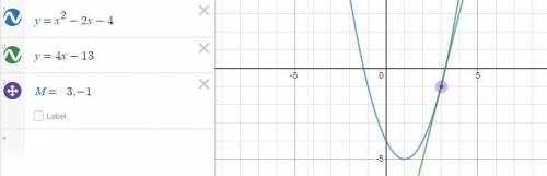 Прямая y=4x-13 касается параболы y=x2+bx+c в точке М(3;-1). Найдите сумму b+c