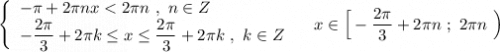 \left\{\begin{array}{l}-\pi +2\pi n\