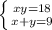 \left \{ {{xy=18} \atop {x+y=9}} \right.