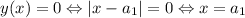 y(x)=0\Leftrightarrow |x-a_1|=0\Leftrightarrow x=a_1