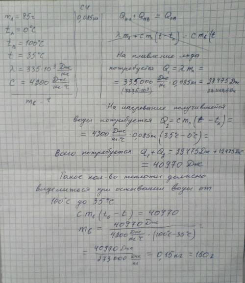В калориметре находится кусок льда массой 85 г при температуре 0°С. Какую массу воды с начальной тем