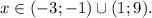 x\in (-3;-1)\cup (1;9).