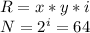 R = x*y*i\\N = 2^{i} = 64 \\