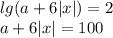 lg(a+6|x|)=2\\a+6|x|=100