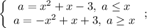 \left\{\begin{array}{c}a=x^2+x-3,\;a\le x\\a=-x^2+x+3,\;a\ge x\end{array}\right;