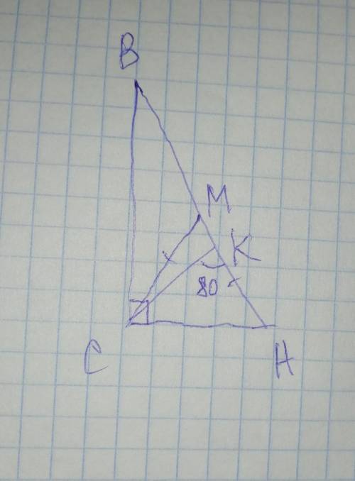 в прямоугольном треугольнике АВС(C=90), проведены бис-са СК и медиана СМ, ￼￼￼￼￼￼￼СКА =180.найти вели