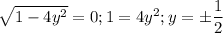 \sqrt{1-4y^2} = 0;1=4y^2;y=\pm\dfrac{1}{2}