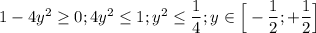 1-4y^2\geq 0;4y^2\leq 1;y^2\leq \dfrac{1}{4};y\in\Big[-\dfrac{1}{2} ;+\dfrac{1}{2} \Big]