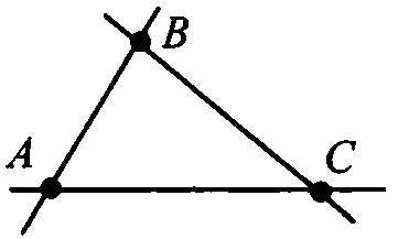 Отметьте три точки A, B и C, не летающие на одной прямой, и проведите прямые AB, BC, и CA