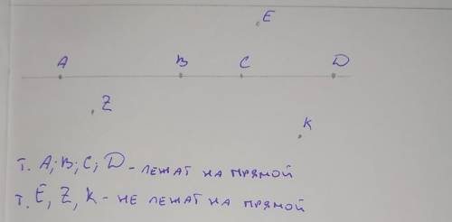 Начертите прямую и отметьте 3 точки на лежащие на этой прямой и 4 точки лежащие на ней Обозначьте то