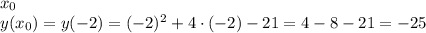 x_0\\y(x_0)=y(-2)=(-2)^2+4\cdot(-2)-21=4-8-21=-25\\