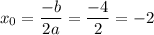 x_0=\dfrac{-b}{2a} =\dfrac{-4}{2} =-2\\