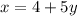 x = 4 + 5y