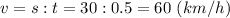 v = s : t = 30 :0.5 = 60~(km/h)