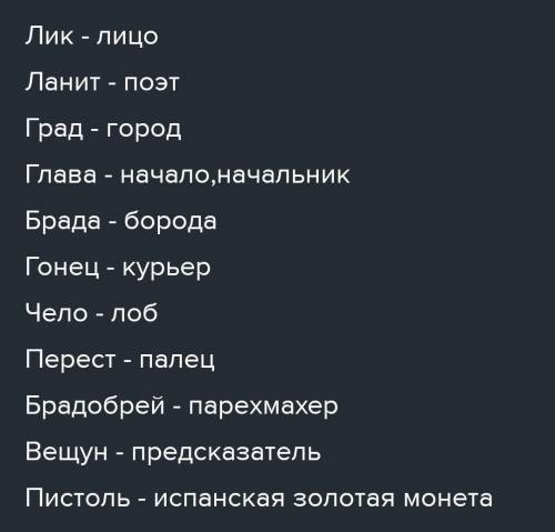 С толкового словаря определите лексическое значение архаизмов Составьте и запишите с ними предложени