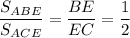 \dfrac{S_{ABE}}{S_{ACE}}=\dfrac{BE}{EC}=\dfrac{1}{2}