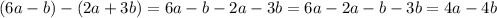 (6a-b)-(2a+3b)=6a-b-2a-3b=6a-2a-b-3b=4a-4b