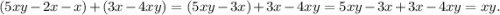 (5xy-2x-x)+(3x-4xy)=(5xy-3x)+3x-4xy=5xy-3x+3x-4xy=xy.