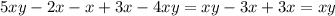 5xy - 2x - x + 3x - 4xy = xy - 3x + 3x = xy