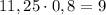 11,25\cdot 0,8 =9