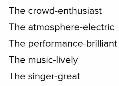 3 What adjectives has the writer used to describe: the crowd? the atmosphere? the performance? the m