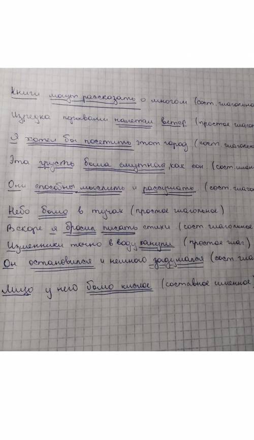 Выделите в предложениях грамматическую основу. Укажите тип сказуемого. 1. Книги могут рассказать о м