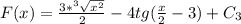 F(x) = \frac{3*^3\sqrt{x^2}}{2} - 4tg(\frac{x}{2} - 3) + C_3