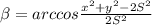 \beta=arccos\frac{x^2+y^2-2S^2}{2S^2}