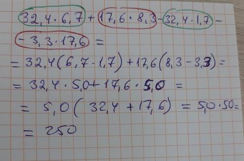 Потрібно розв'язок. Відповідь буде 150: 32.4*6.7+17.6*8.3-32.4*1.7-3.3*17.6=... Глупости не пишем (п