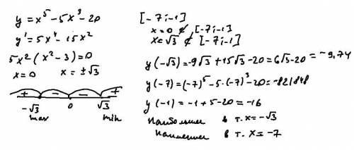 Найдите наибольшее значение функции y = x^5 - 5x^3 - 20 на отрезке -7 -1