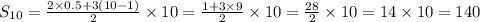 S_{10} = \frac{2 \times 0.5 + 3(10 - 1)}{2} \times 10 = \frac{1 + 3 \times 9}{2} \times 10 = \frac{28}{2} \times 10 = 14 \times 10 = 140