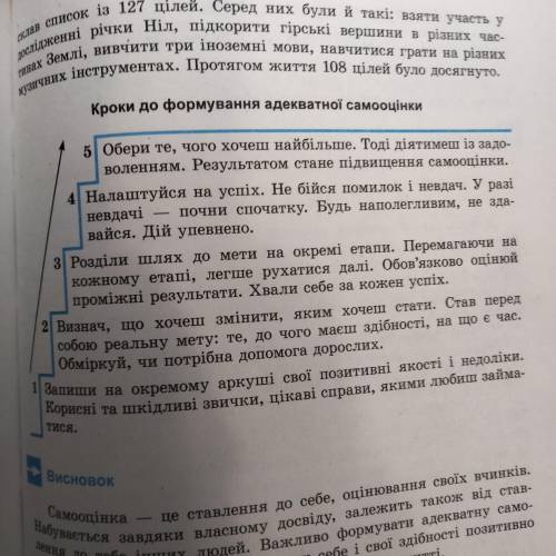 Проаналізуй схему Кроки до формування адекватної самооцінки. Розроби власний проект самовдосконале