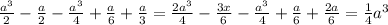 \frac{ {a}^{3} }{2} - \frac{a}{2} - \frac{ {a}^{3} }{4} + \frac{a}{6} + \frac{a}{3} = \frac{2 {a}^{3} }{4} - \frac{3x}{6} - \frac{ {a}^{3} }{4} + \frac{a}{6} + \frac{2a}{6} = \frac{1}{4} {a}^{3}