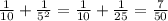 \frac{1}{10} + \frac{1}{ {5}^{2} } = \frac{1}{10} + \frac{1}{25} = \frac{7}{50}