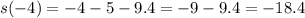 s( - 4) = - 4 - 5 - 9.4 = - 9 - 9.4 = - 18.4