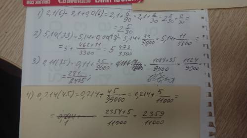 B 601. Обратите смешанную периодическую дробь в обыкновенну 1) 2,1(6); 2) 5,14(33) 3) 0,11(35); 3) 0