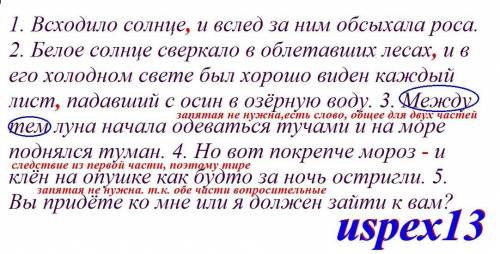 2. Спишите. Расставьте недостающие знаки препинания. 1. Всходило солнце и вслед за ним обсыхала роса