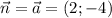 \vec{n}=\vec{a}=(2;-4)