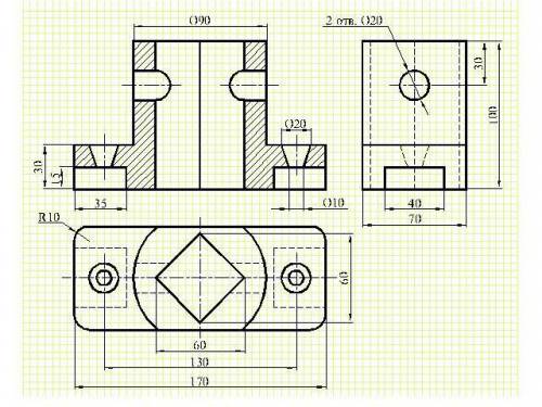 Кто нибудь по инженерной графике! очень нужен 3 вид и его размеры + штриховку видных частей
