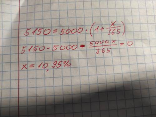 розв'яжіть задачу: Клент положил в банк 5000 грн. Спустя год на его счету стало на 150 грн. больше.