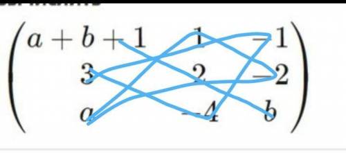 Найти определитель матрицы. У меня получилось 4 (а+в+1)+12-3в, но думаю это неправильно решить, матр