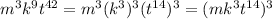 m^3k^9t^{42}=m^3(k^3)^3(t^{14})^3=(mk^3t^{14})^3